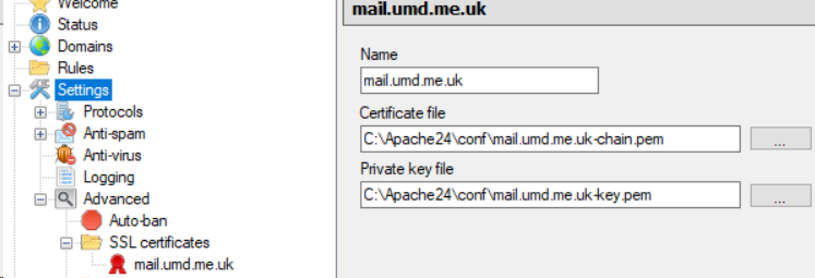 Spcecify SSL certificates