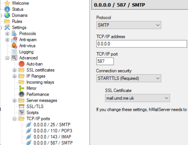 Port 587 certificate