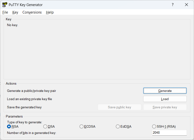 PuTTY key generate