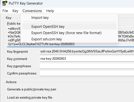 PuTTY export OpenSSH key